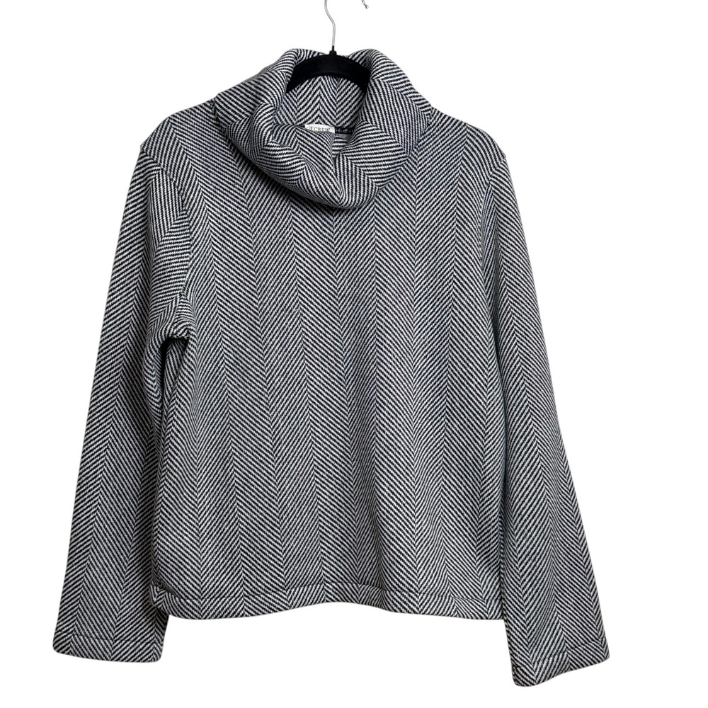J.Crew Womens Herringbone Funnel Neck Fleece Pullover Sweatshirt Black White XL